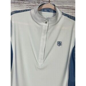 ROMFH Womens Equestrian Riding Shirt M Blue White 1/4 Snap Chill Factor Horses